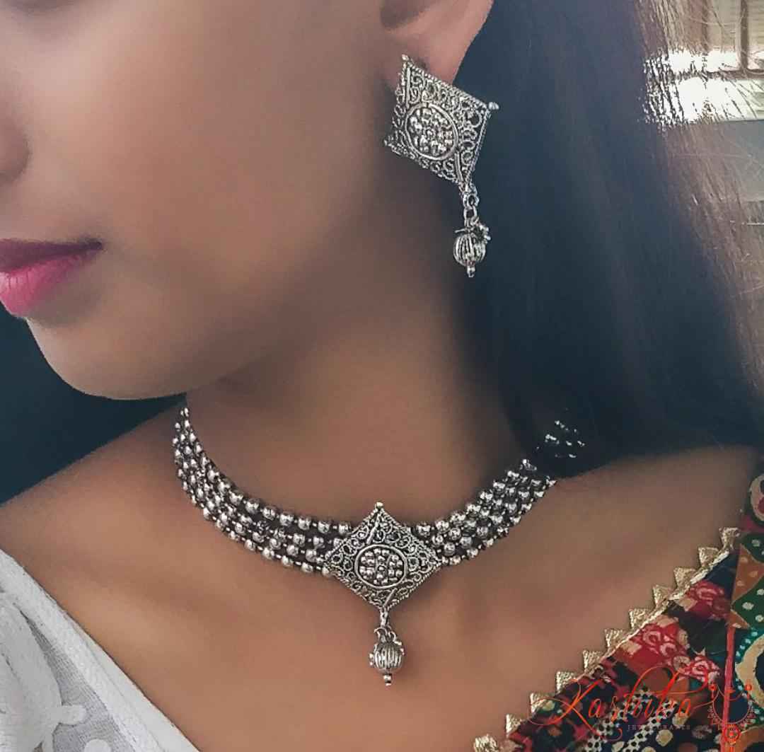 Oxidised choker set - Kashika JewelCrafts