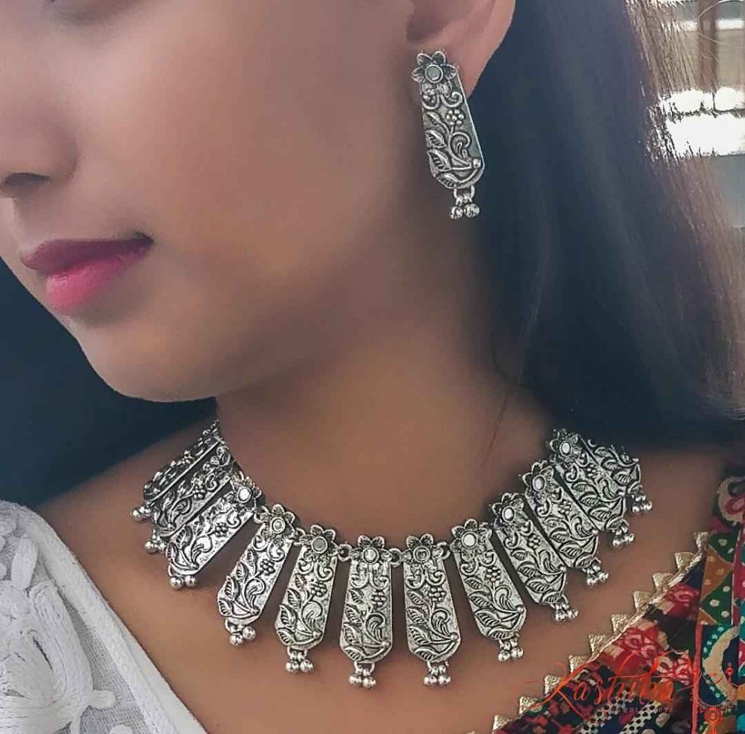 Elegant oxidised choker set - Kashika JewelCrafts