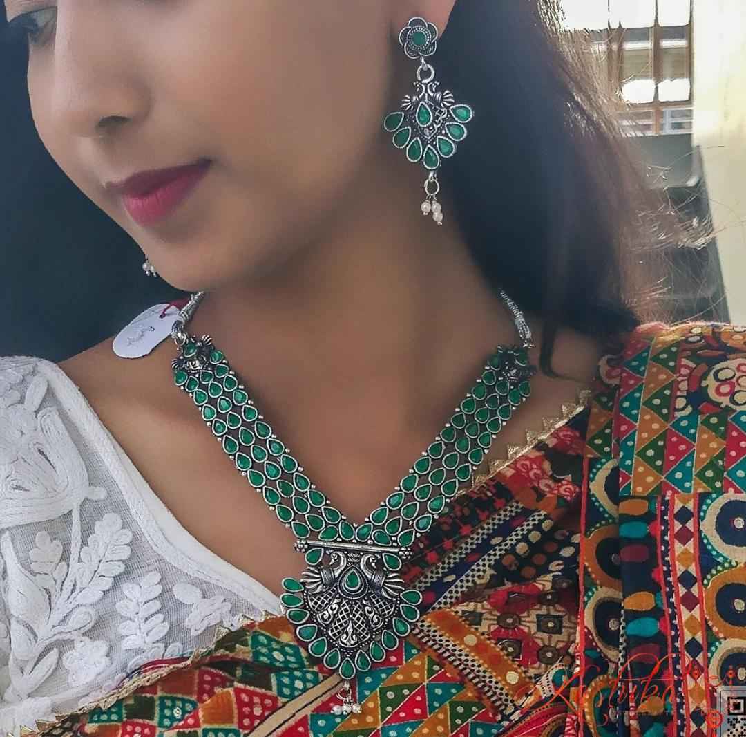 Emerald devi oxidised set - Kashika JewelCrafts