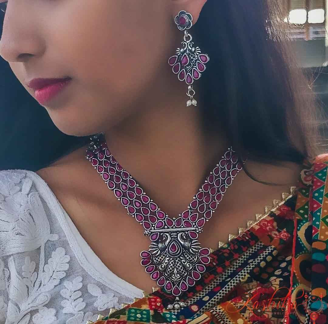 Emerald devi oxidised set - Kashika JewelCrafts