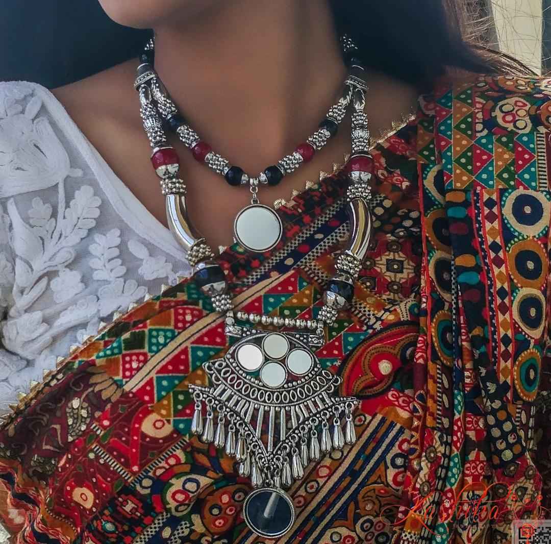 Two layer oxidized long mirror chain - Kashika JewelCrafts