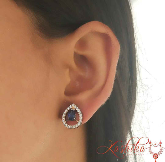 Sapphire halo studs - Kashika JewelCrafts