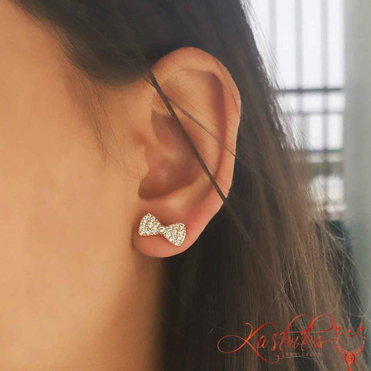 Crystal bow golden studs - Kashika JewelCrafts