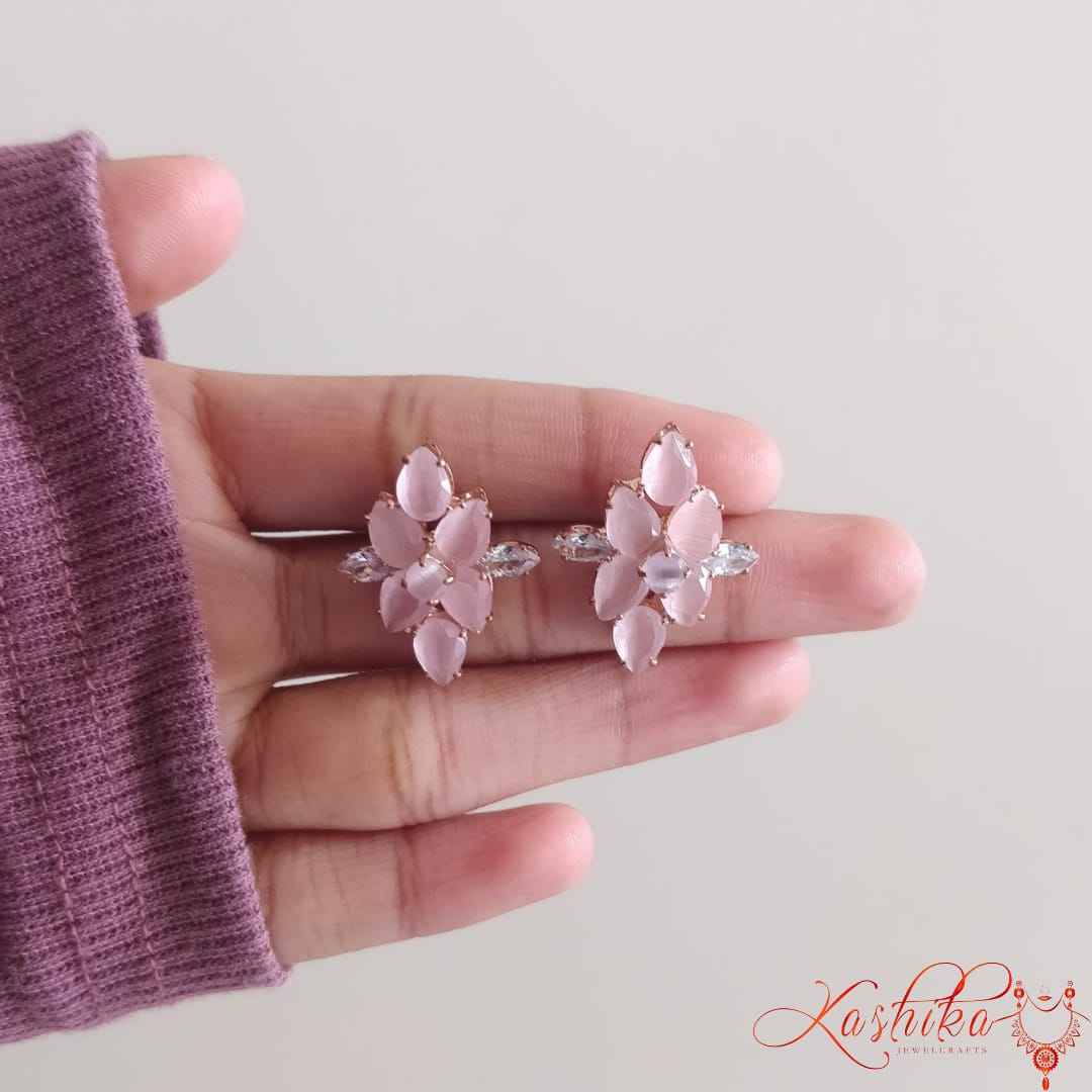 Rosegold light pink floral stud earrings - Kashika JewelCrafts