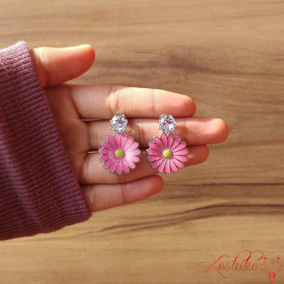 Trendy korean small flower earring-pink - Kashika JewelCrafts