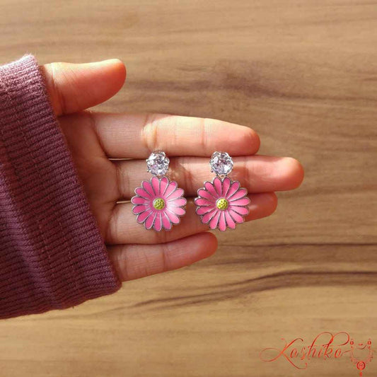 Trendy korean small flower earring-pink - Kashika JewelCrafts