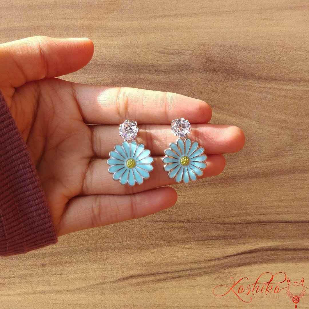 Trendy korean small flower earring-blue - Kashika JewelCrafts