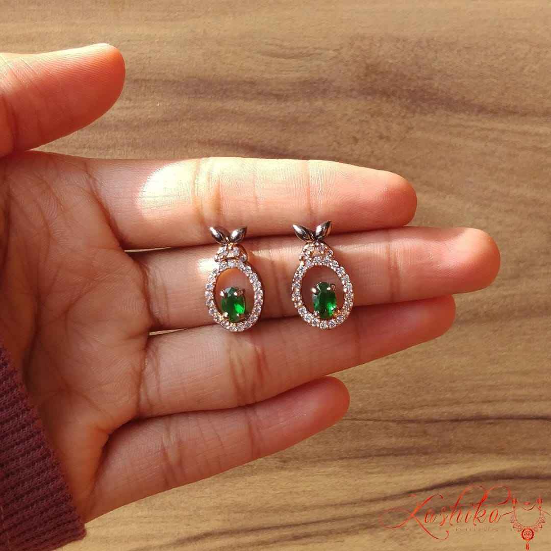 Studs with mint  green stone - Kashika JewelCrafts