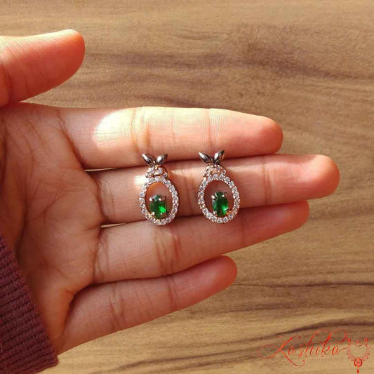 Studs with mint  green stone - Kashika JewelCrafts