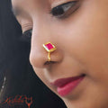 Rectangular single red kundan Nose Pin - Kashika JewelCrafts