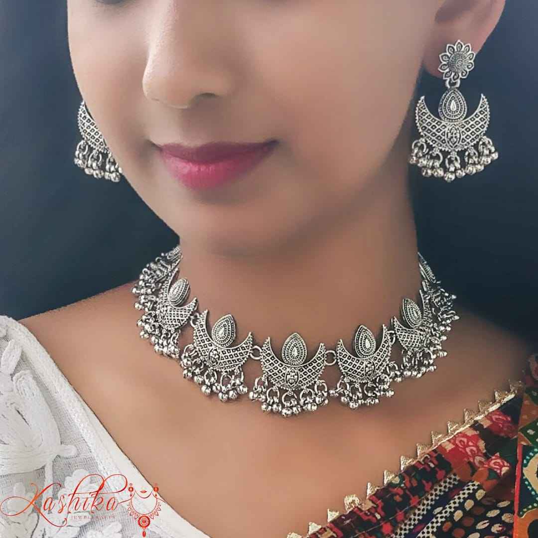 Oxidised set with maang tika - Kashika JewelCrafts