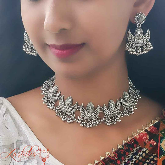 Oxidised set with maang tika - Kashika JewelCrafts
