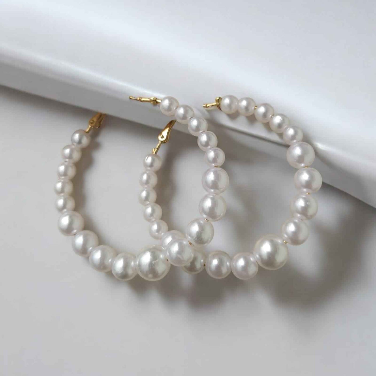 Stylish white pearl hoop earrings - Kashika JewelCrafts