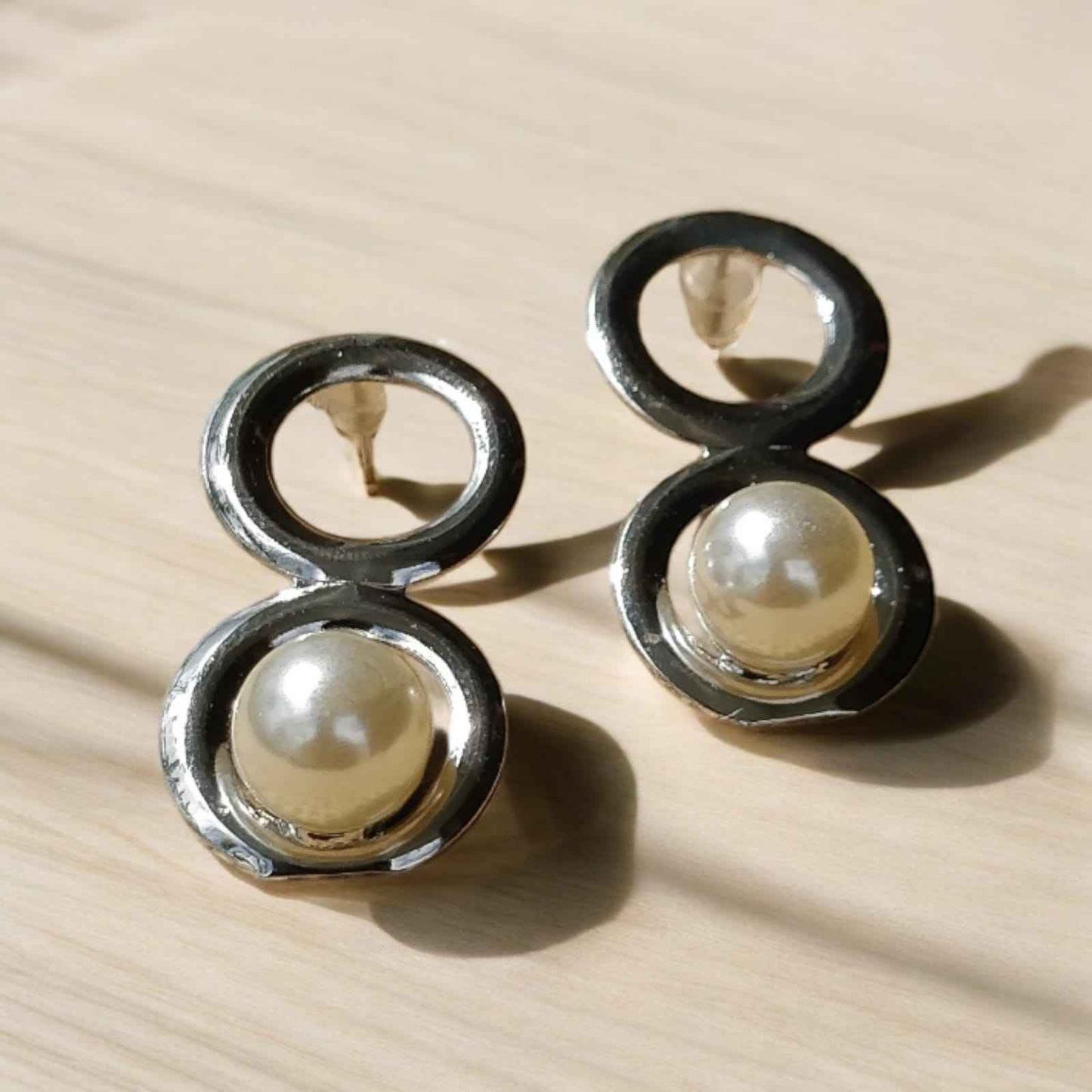 Two circle studs with moti - Kashika JewelCrafts