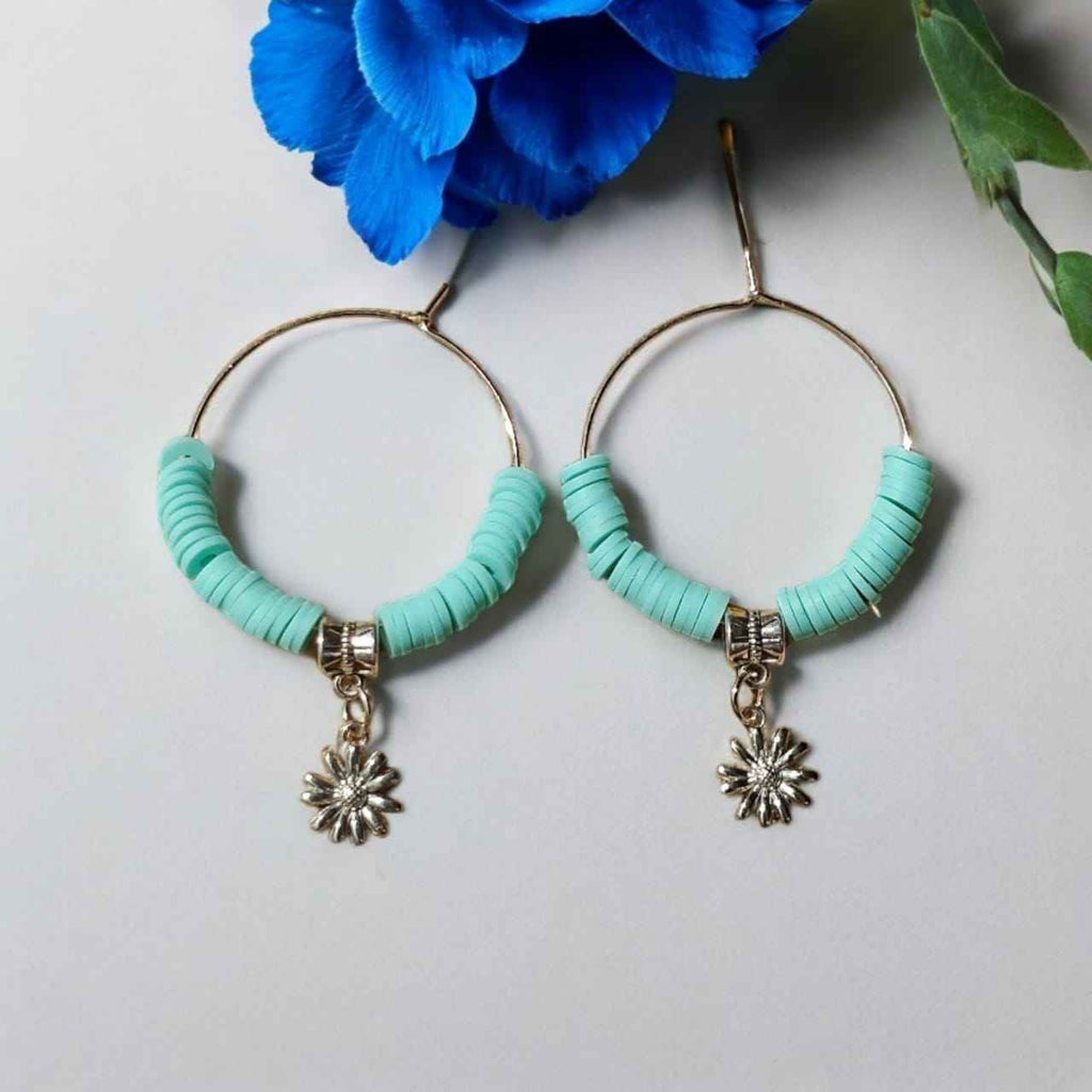 Hoop earrings with blue beads and charm - Kashika JewelCrafts