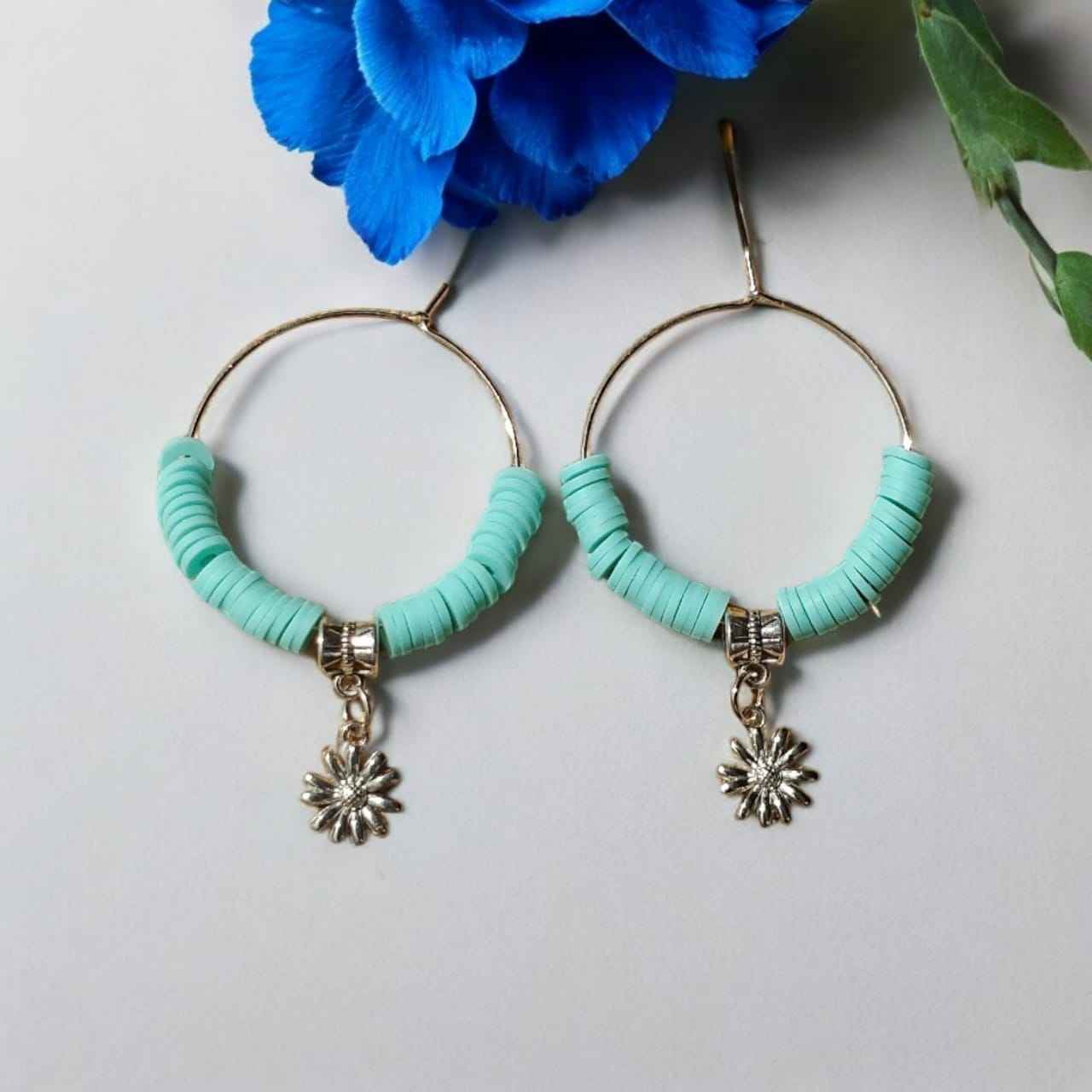 Hoop earrings with blue beads and charm - Kashika JewelCrafts