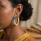 Multicolour Crochet Hoop Earrings with Gold Finish | Handmade Lightweight Jewellery