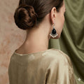 Black Pearl Drop oxidised earrings – Handcrafted Antique Finish Elegance | Kashika JewelCrafts