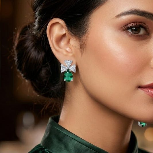 Drop Crystal Stud Earrings – Silver Finish