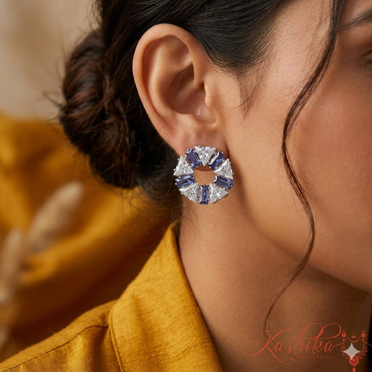 Crystal Circle Stud Earrings – Silver Finish