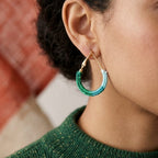 Green Thread Wrapped Gold Hoop Earrings | Lightweight Fashion Jewellery
