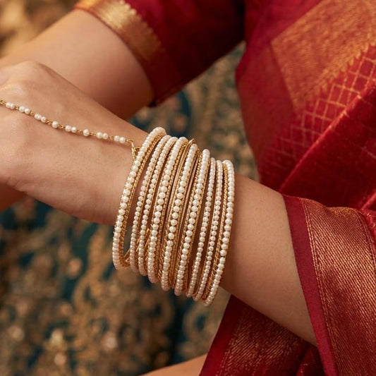 Premium Multi-Row Pearl Gold Plated Bangle Set for Women | Festive & Wedding Wear