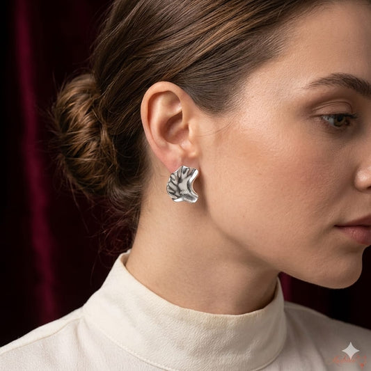 Abstract Silver Stud Earrings – Modern Irregular Minimalist Earrings for Women
