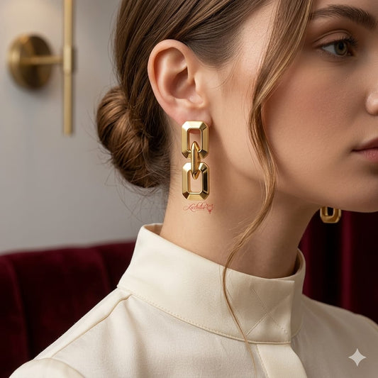 Gold Chain Link Drop Earrings – Modern Geometric Rectangle Dangle Earrings for Women