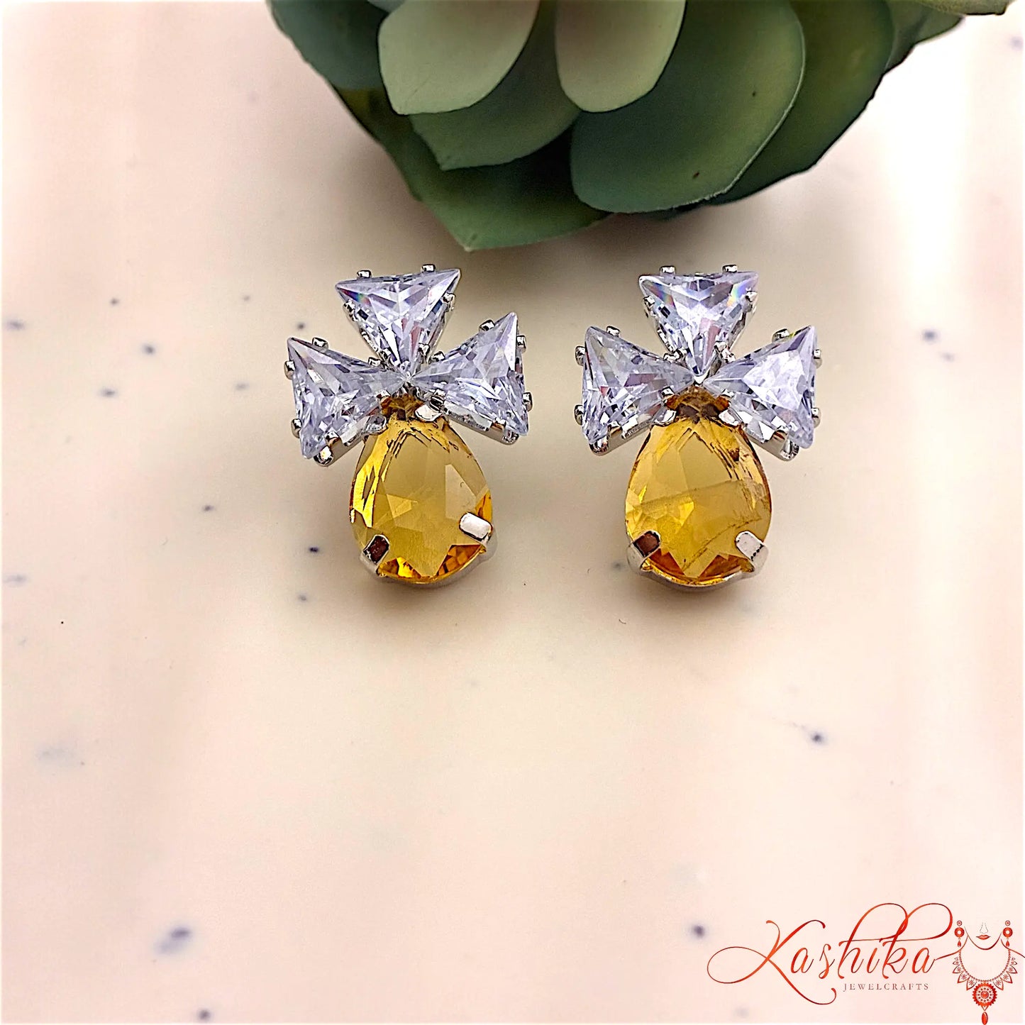 Drop Crystal Stud Earrings – Silver Finish