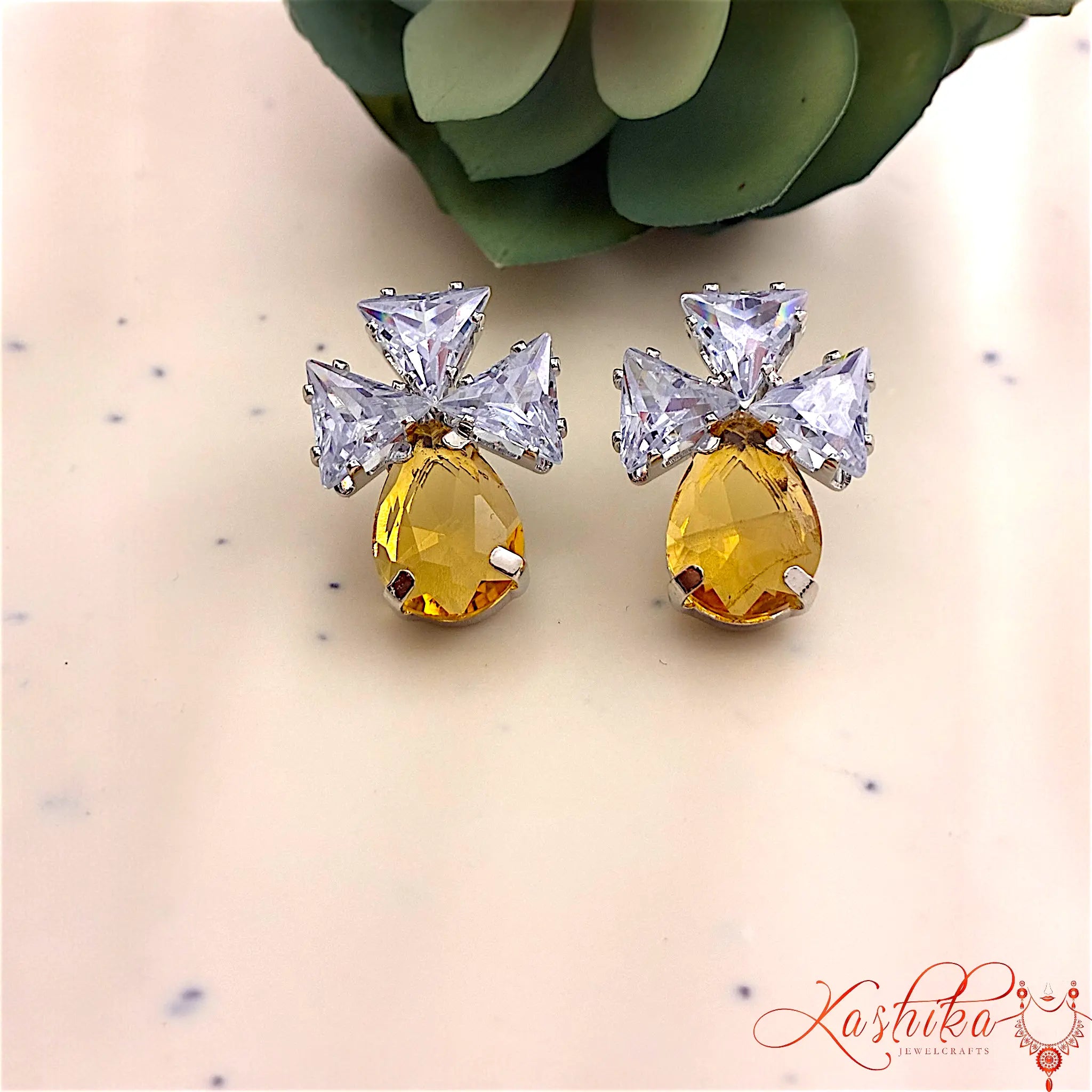 Drop Crystal Stud Earrings – Silver Finish
