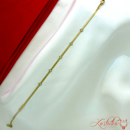 Anti tarnish stainless steel gold crystal station bracelet with minimalist chain design