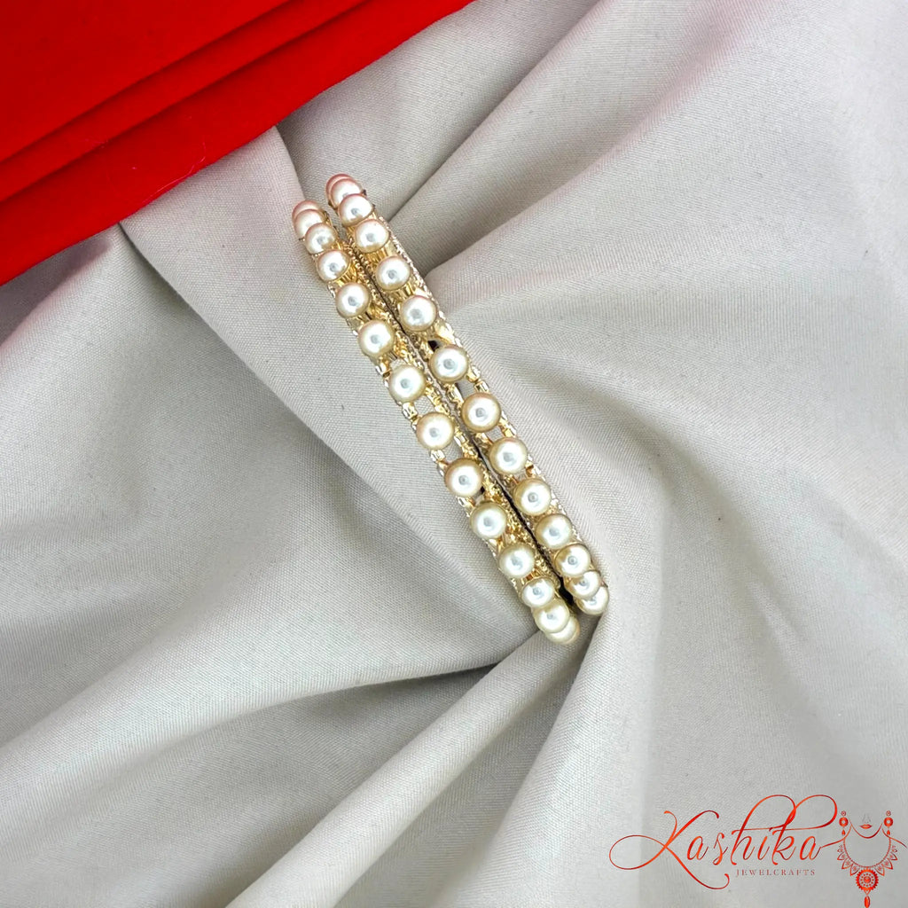 Royal Pearl & CZ Gold Plated Bangle Set for Women | Premium Wedding Kada Bangles