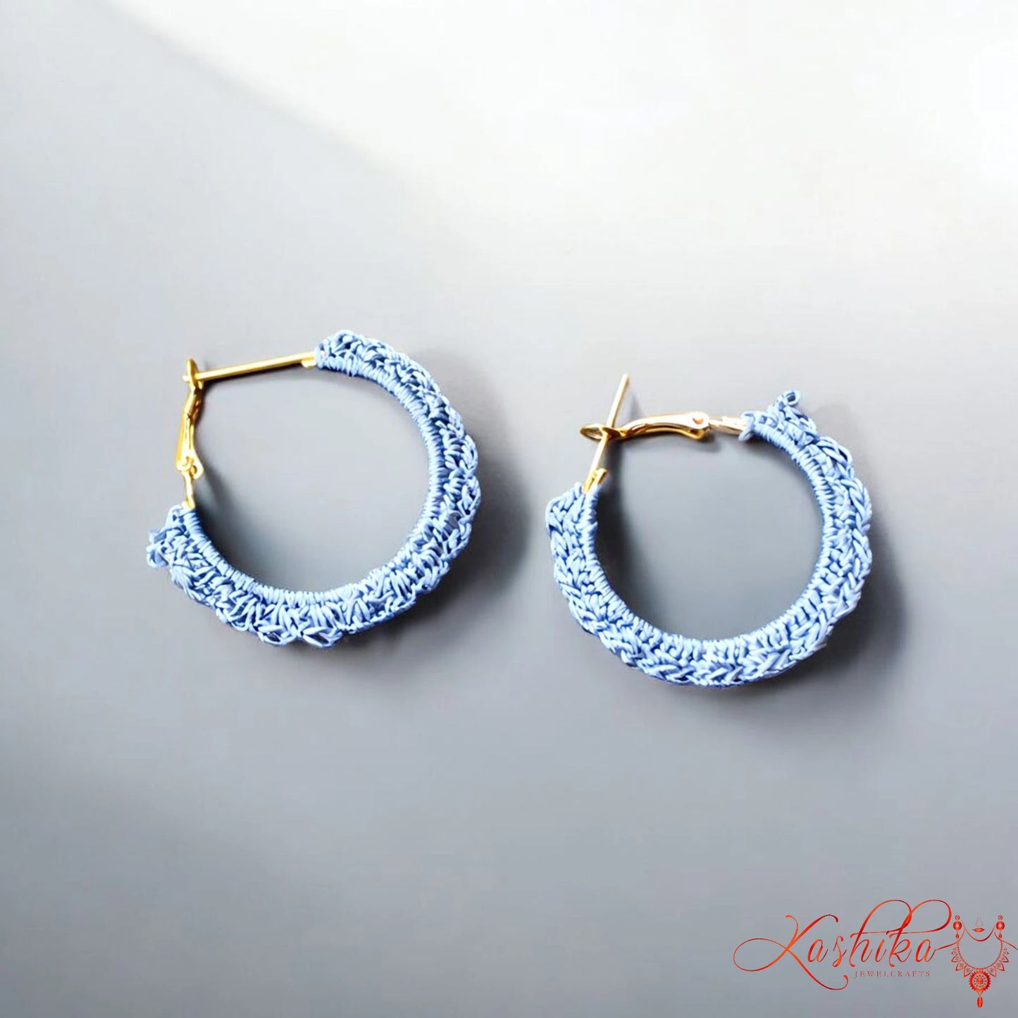 Denim Blue Mini Crochet Hoop Earrings – Handmade Boho Chic Jewelry
