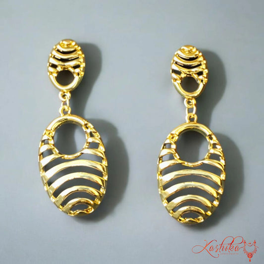 Gold Drop Earrings - Cut-Out Oval Design