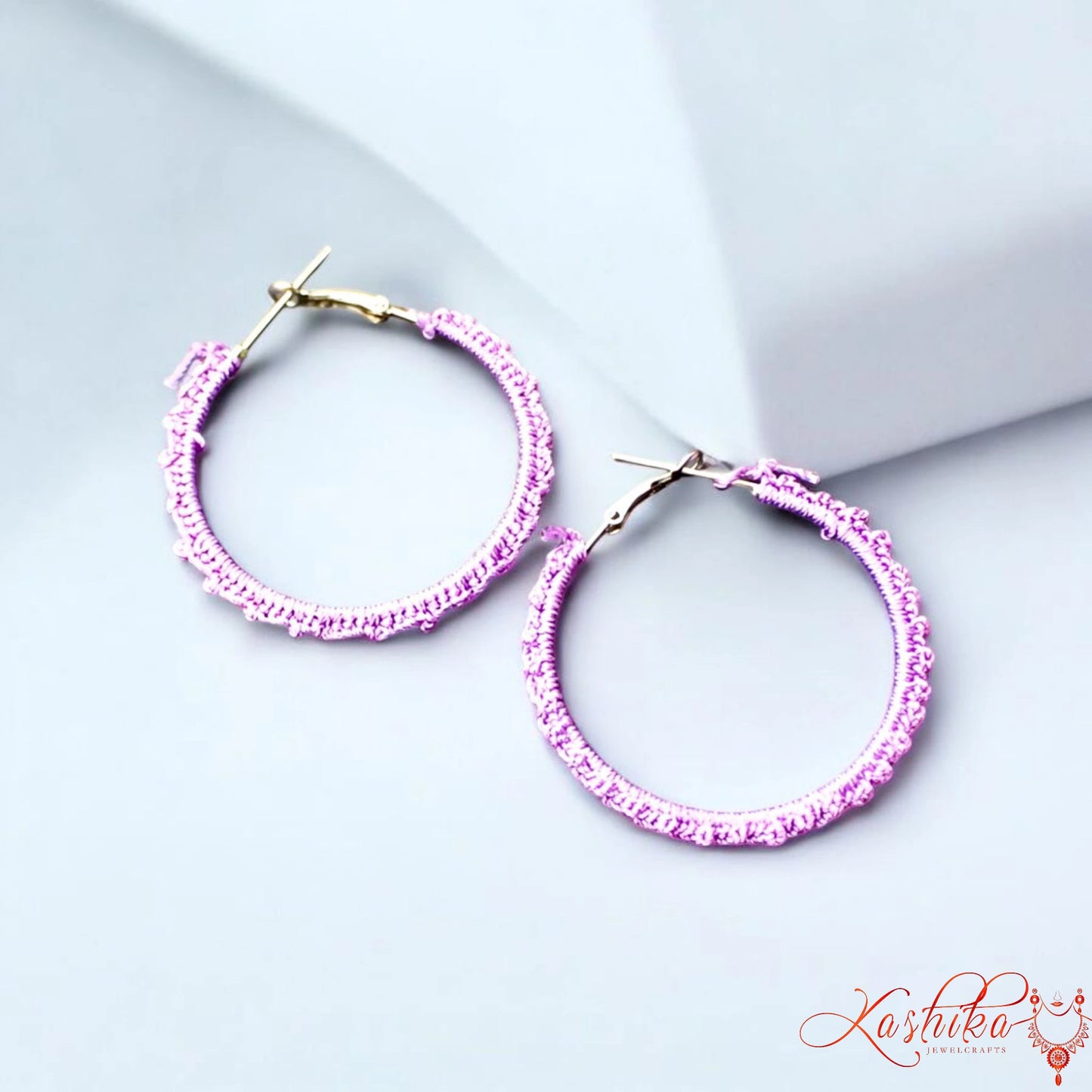 Handcrafted Baby Pink Crochet Hoop Earrings – Lightweight Boho Statement Jewelry
