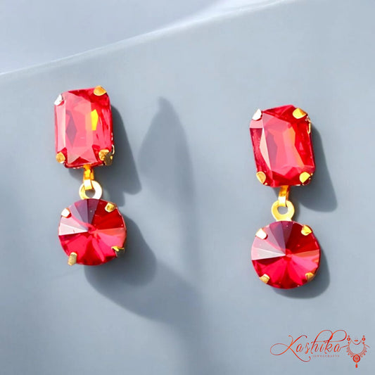 Red Crystal Earrings - Stunning Red Crystal Stone Earrings