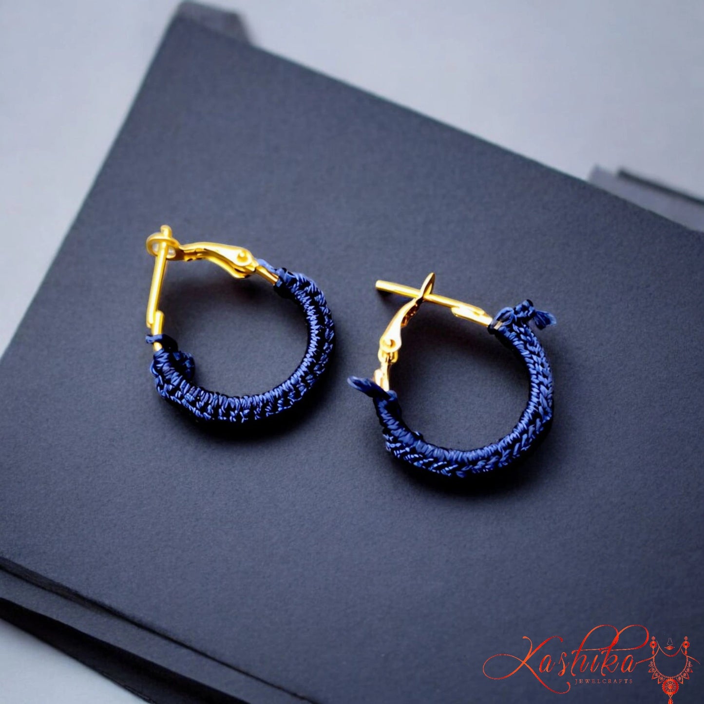 Royal Blue Mini Crochet Hoop Earrings – Handmade Boho Style for Women