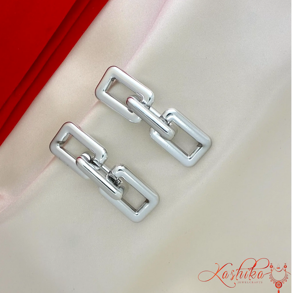 silver geometric link chain statement earrings for women trendy dangler earrings