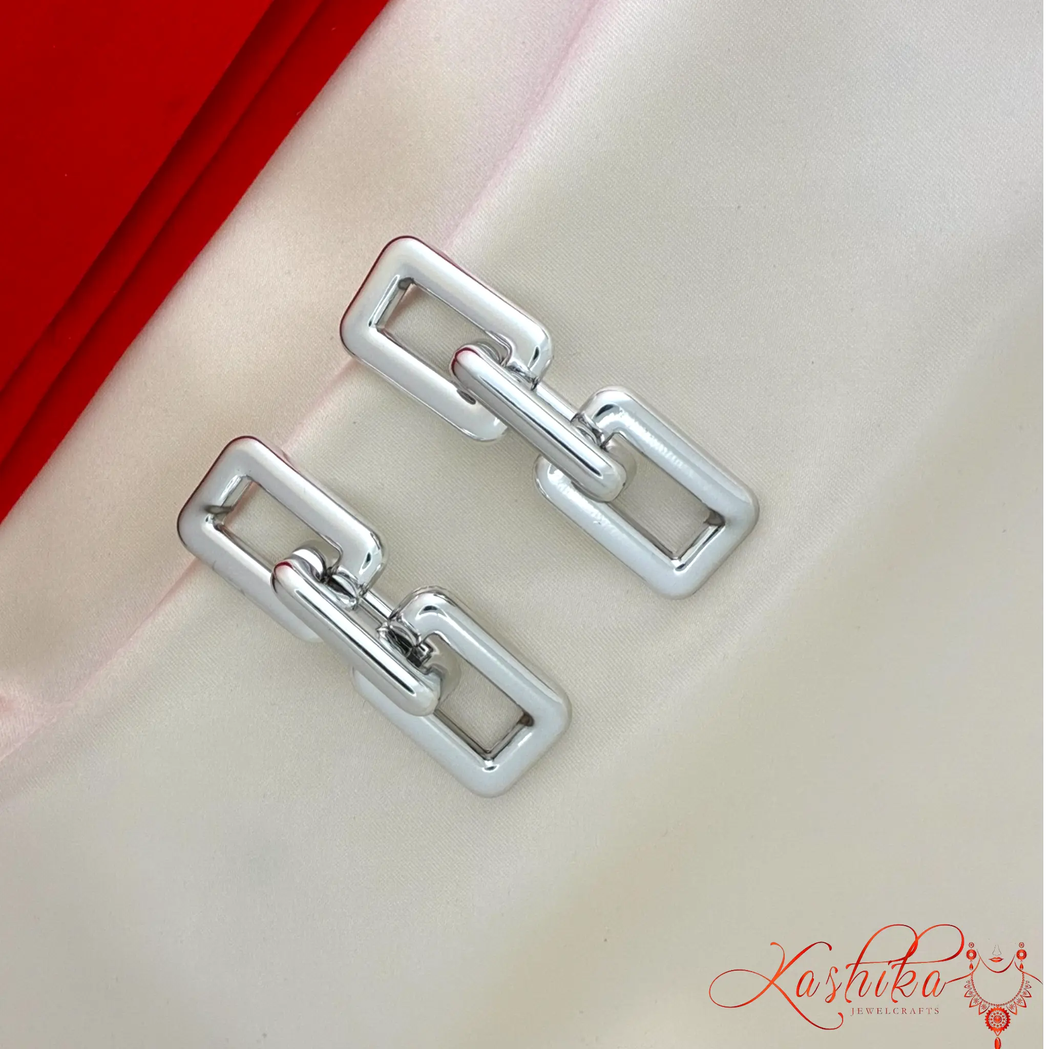silver geometric link chain statement earrings for women trendy dangler earrings