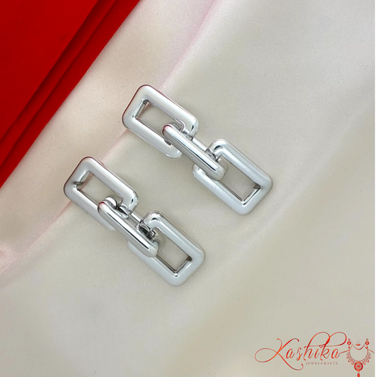 silver geometric link chain statement earrings for women trendy dangler earrings