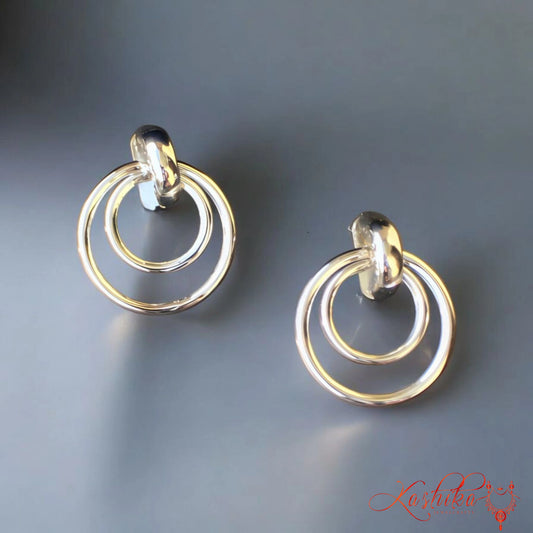 Two Layer Hoop Earrings - Stylish Double Loop Design