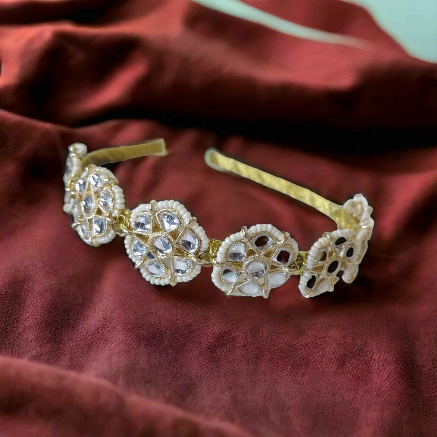 White Kundan and Pearls Matha Patti-1 - Kashika JewelCrafts